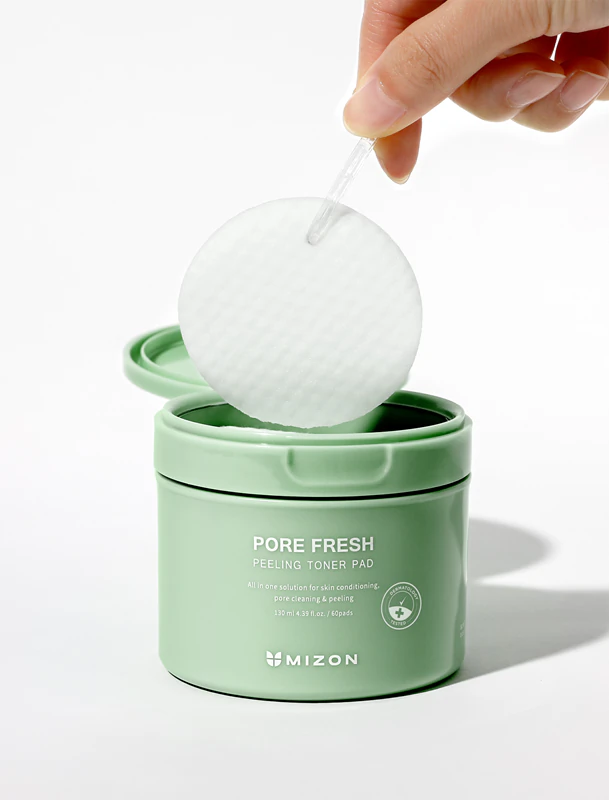 Discos esfoliantes faciais Mizon Pore Fresh para pele sensível e com tendência a acne.