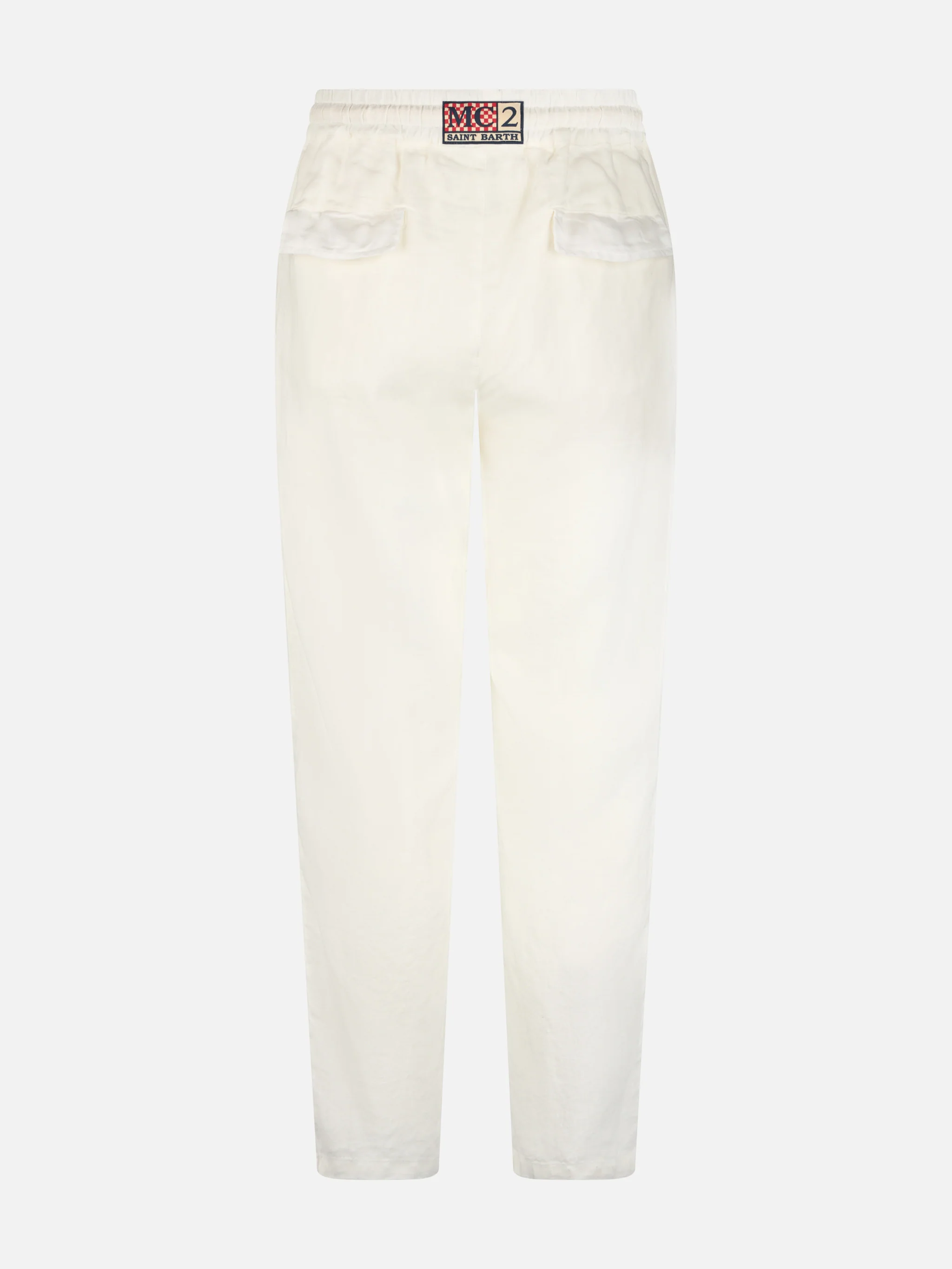 Calais linnen lange broek | 100% linnen | Wit | Losse pasvorm | Elastische taille | Franse zijzakken | Verborgen knoopsluiting | MC2 Saint Barth