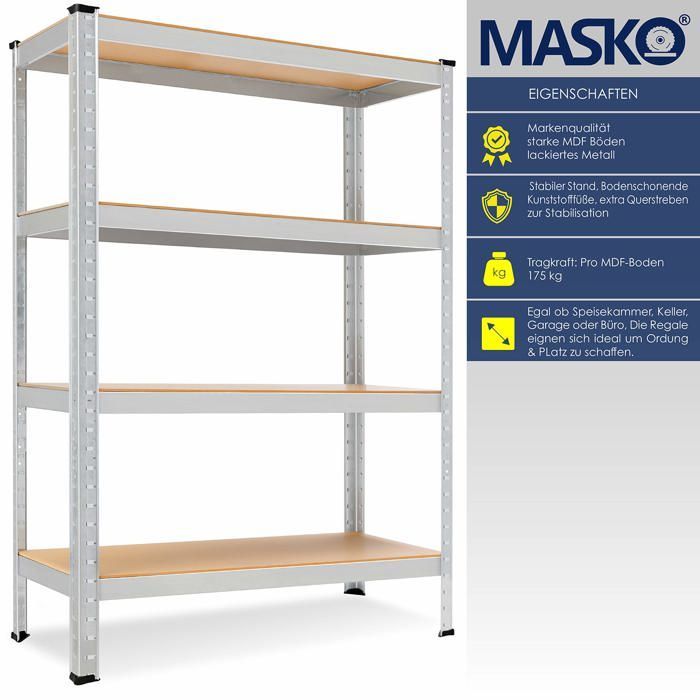 Étagère de stockage en métal - MASKO - Lot de 2 étagères - Capacité totale 875 kg - Dimensions 180x90x40 cm