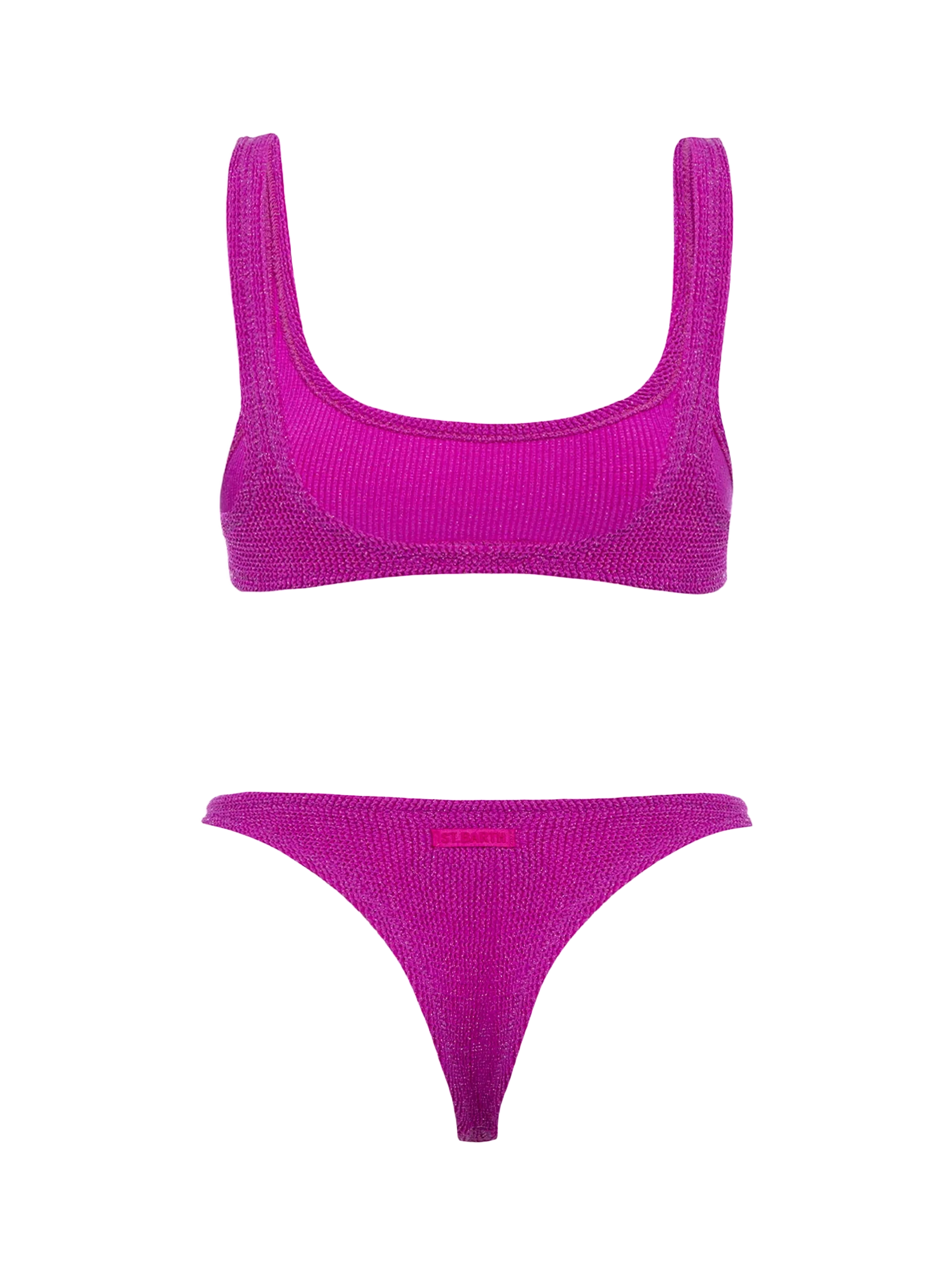 Bikini is klassiek, een bralette gekreukeld fucsia met lurex-filato
