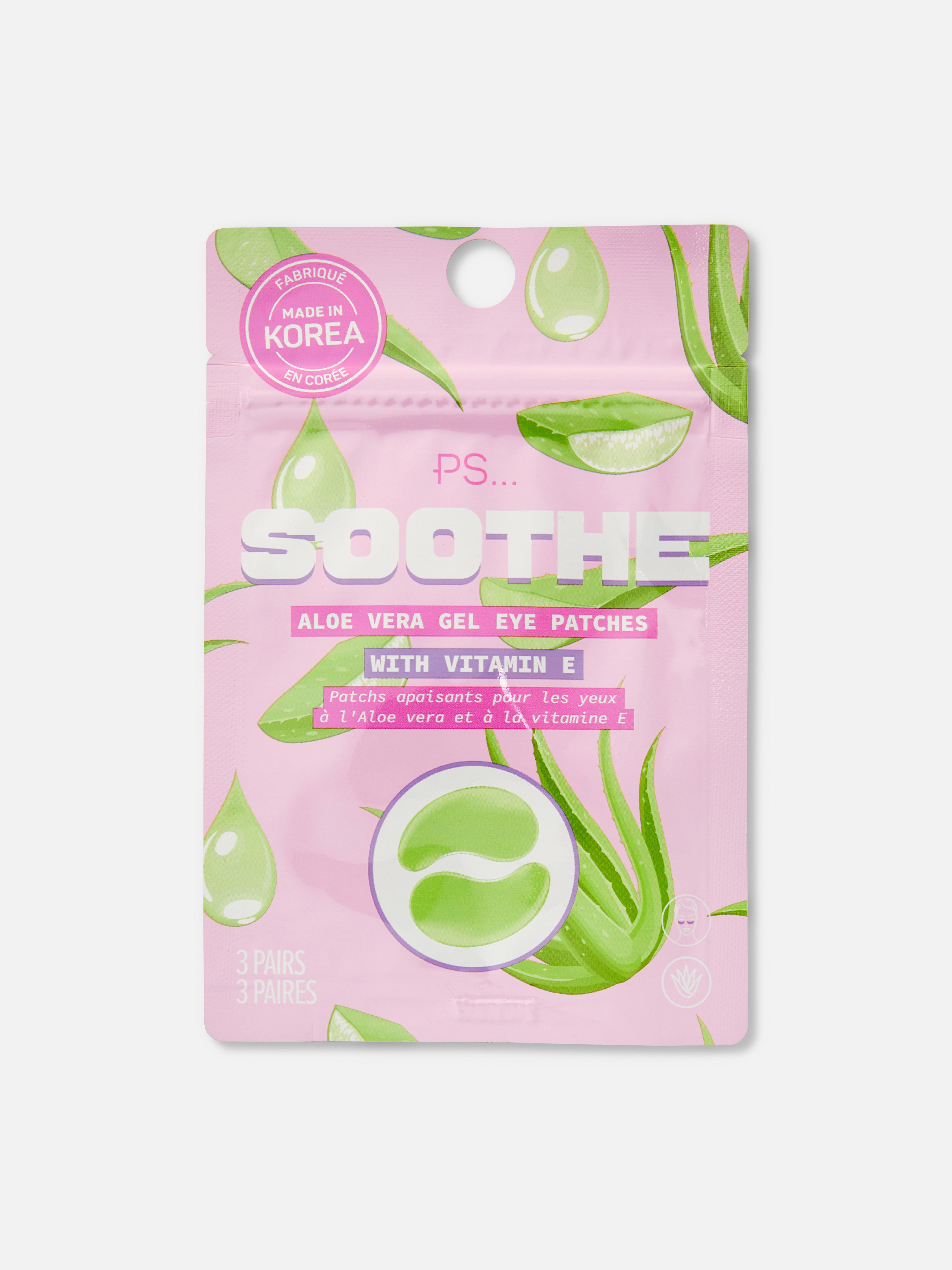 PS... Augenpads mit Aloe Vera Ein Set aus drei Gel-Augenpads, angereichert mit beruhigender Aloe Vera