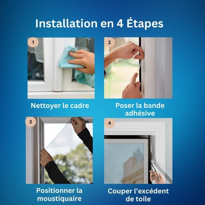 Moustiquaire - FALLENHELD - 130 x 150 cm - Blanc - Sans perçage - Réutilisable et lavable