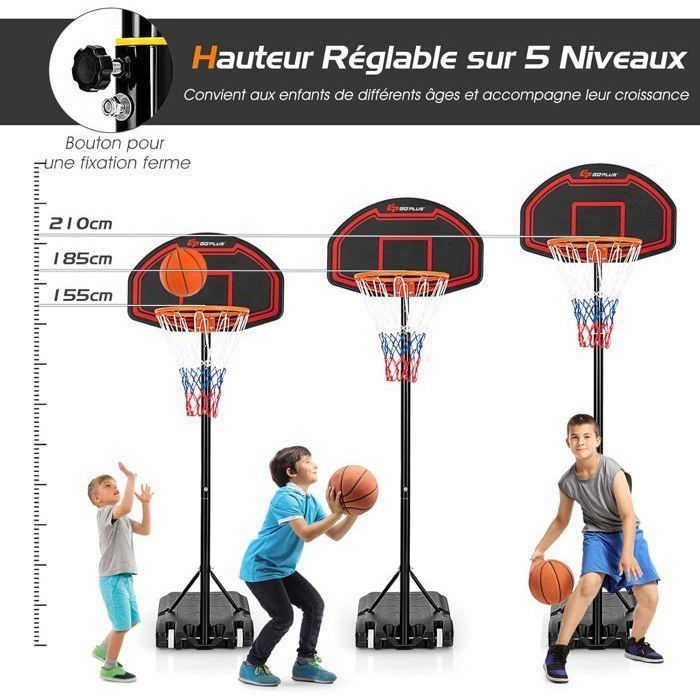 COSTWAY Vrijstaande basketbalring, in hoogte verstelbaar 155–210 cm, verplaatsbaar op wielen met backboard voor kinderen/volwassenen