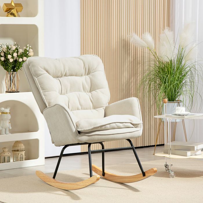 Plaque épaissieFauteuil à bascule Fauteuil à accoudoirs, fauteuil d'allaitement avec aspect chenille, fauteuil à bascule jusqu'à 1