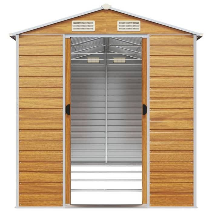 vidaXL Light Brown Garden Shed 191x385x198 cm Galvanized Steel, Garden Storage, Garden Tool Shed 3188278