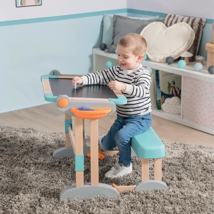 Smoby - Bureau Modulo Space - Transformable en Tableau Double Face - 80 Accessoires Inclus - Dès 3 Ans - 420304
