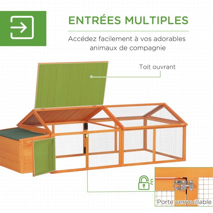 Poulailler pour poules - PawHut - avec nichoir - porte et toit ouvrable - pour 4 et 8 poules - en bois - orange