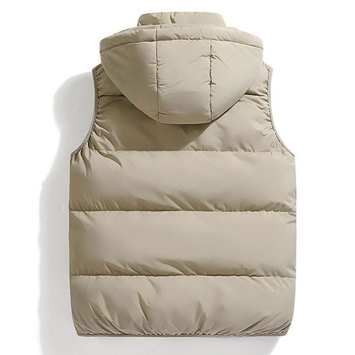Heren pufferjack, mouwloos pufferjack met afneembare capuchon, warm pufferjack voor de herfst/winter met ritssluiting en opstaande kraag - kaki