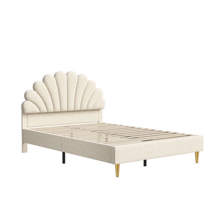 Double bed 140x190 cm - SUNFECILI - Beige - MDF and velvet - 250 kg - Easy assembly