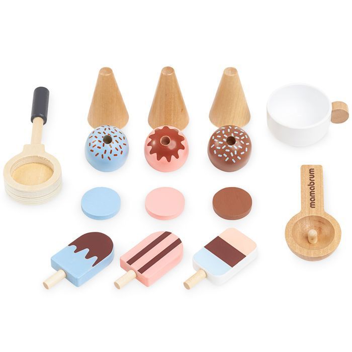 Giochi di ruolo - MAMABRUM - Giocattolo in legno per bambini Mamabrum - Macchina per il gelato - Macchina per il caffè - Accessori inclusi