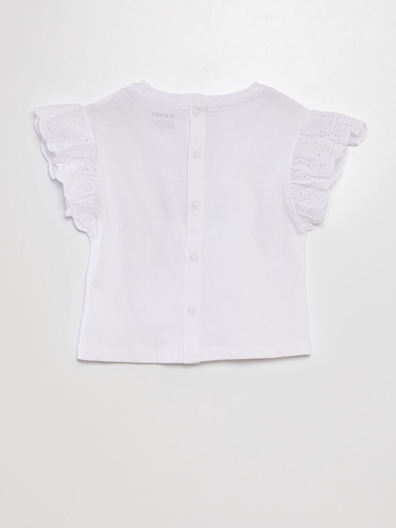 T-shirt met mouwen en Engelse borduursteek - wit