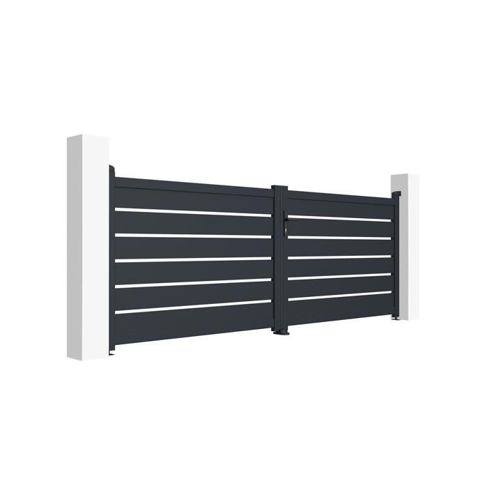 Puerta batiente y kit de motorización - Casanoov - VOGEL - 3,5 m de altura (125 cm) - Gris - Aluminio / Motorización HIKER B200