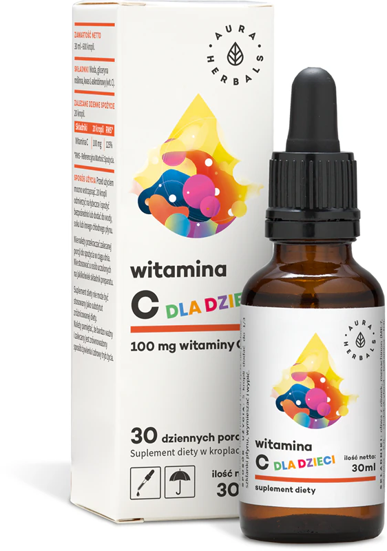 Aura Herbals Vitamín C 100 mg pre deti, doplnok stravy, kvapky na podporu imunitného systému