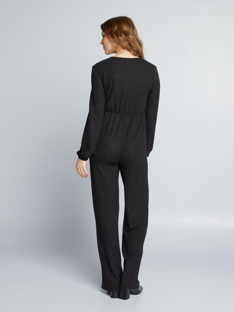 Iriserende geplooide gebreide zwangerschapsjumpsuit - ZWART