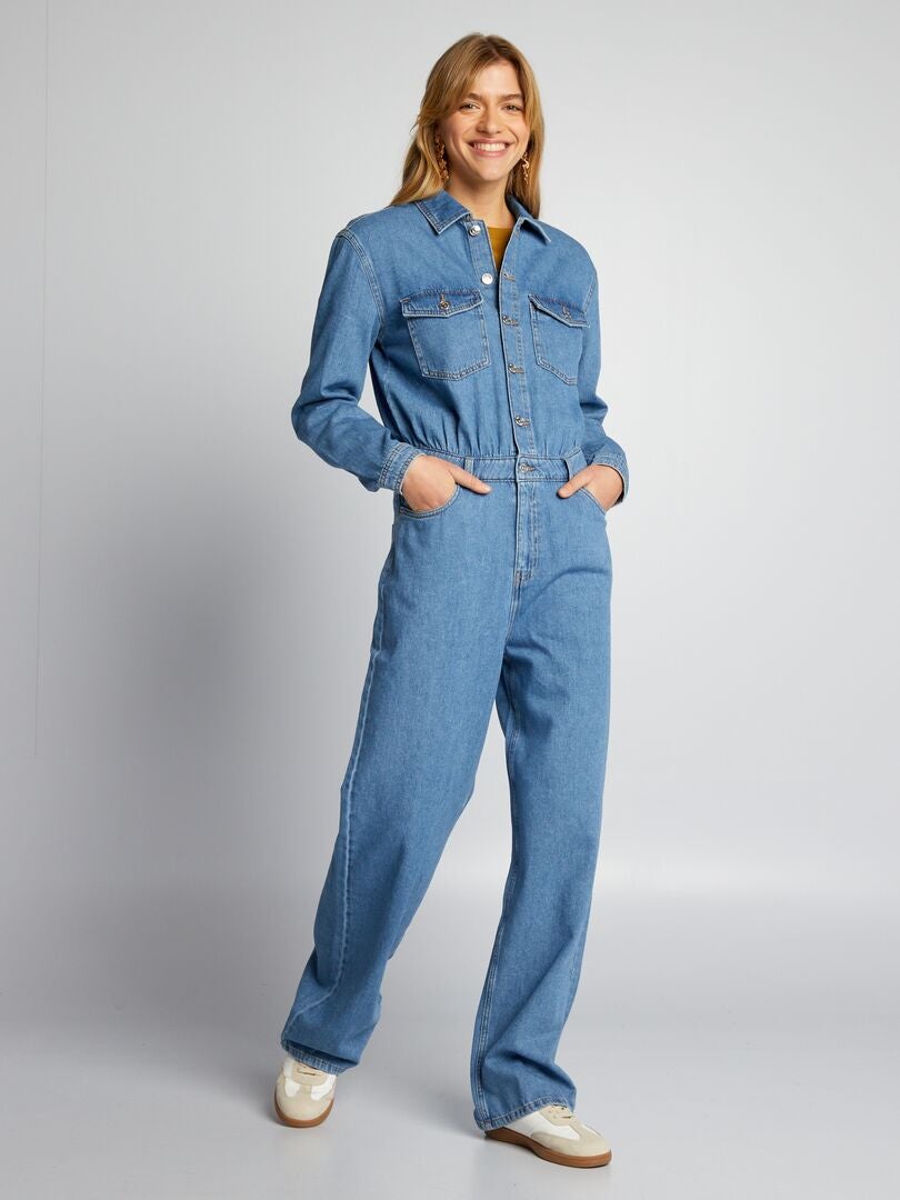 Jardineira jeans folgada - AZUL