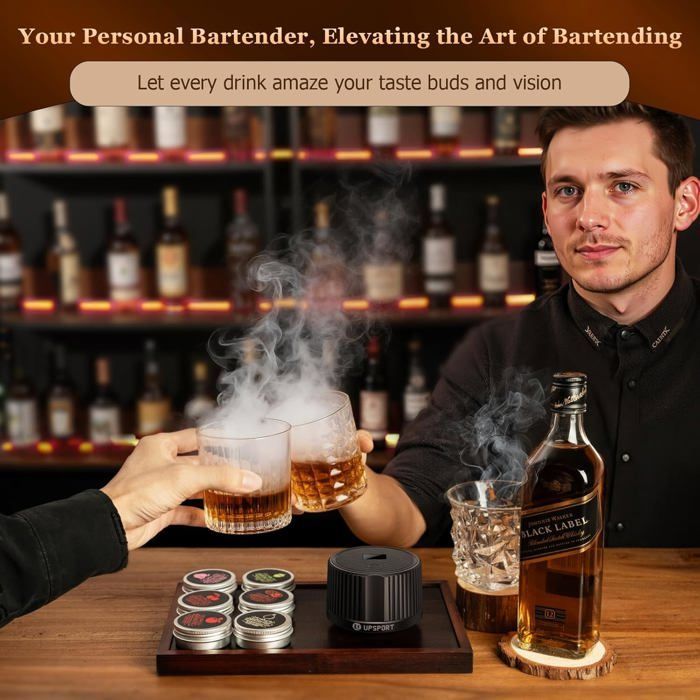 Kit de fumoir à Whisky électrique avec 4 Modes d'éclairage, 6 copeaux de Bois, sans Butane, pour Hommes, Papas et Maris
