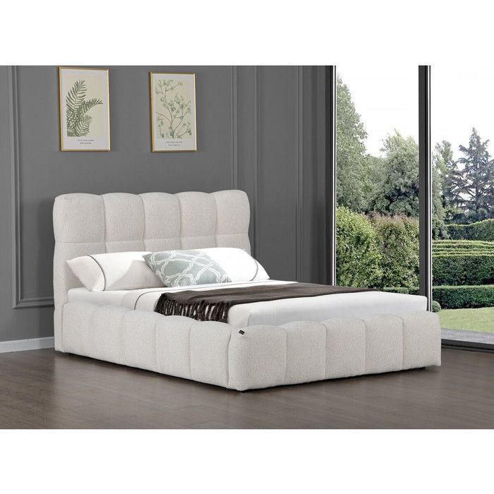 Tweepersoons stoffen bed met opbergruimte 