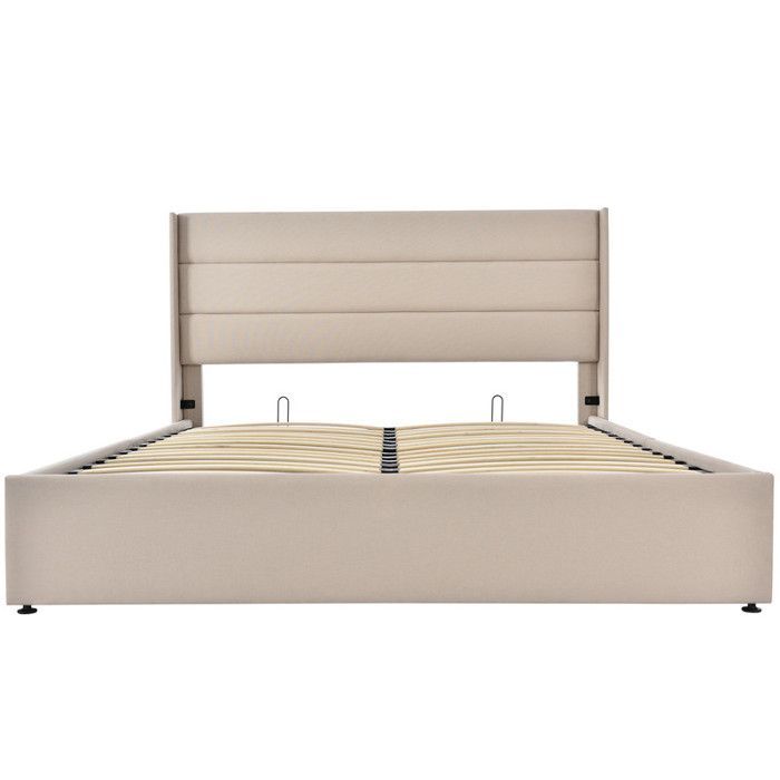 Lit coffre 160 x 200 cm,lit 160 x 200 avec sommier,lit double capitonné,lit 2 personnes avec sommier à lattes en bois,lin beige