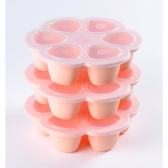 BEABA Premium silicone multi-portion containers, heat resistant, airtight lid, Made in Italy, 6 x 150 ml pink