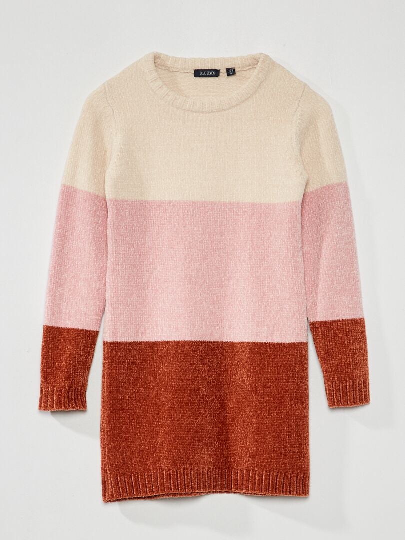 Maxi trui van chenille met kleurblokken - ROZE