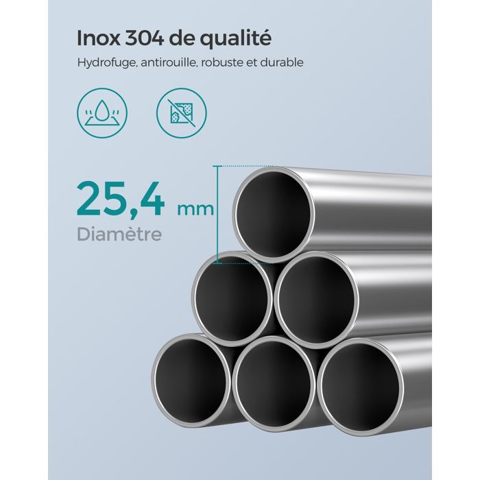 Soporte para accesorios de baño, estante de ducha de altura regulable, altura total de 95 a 300 cm, acero inoxidable, plata y negro.
