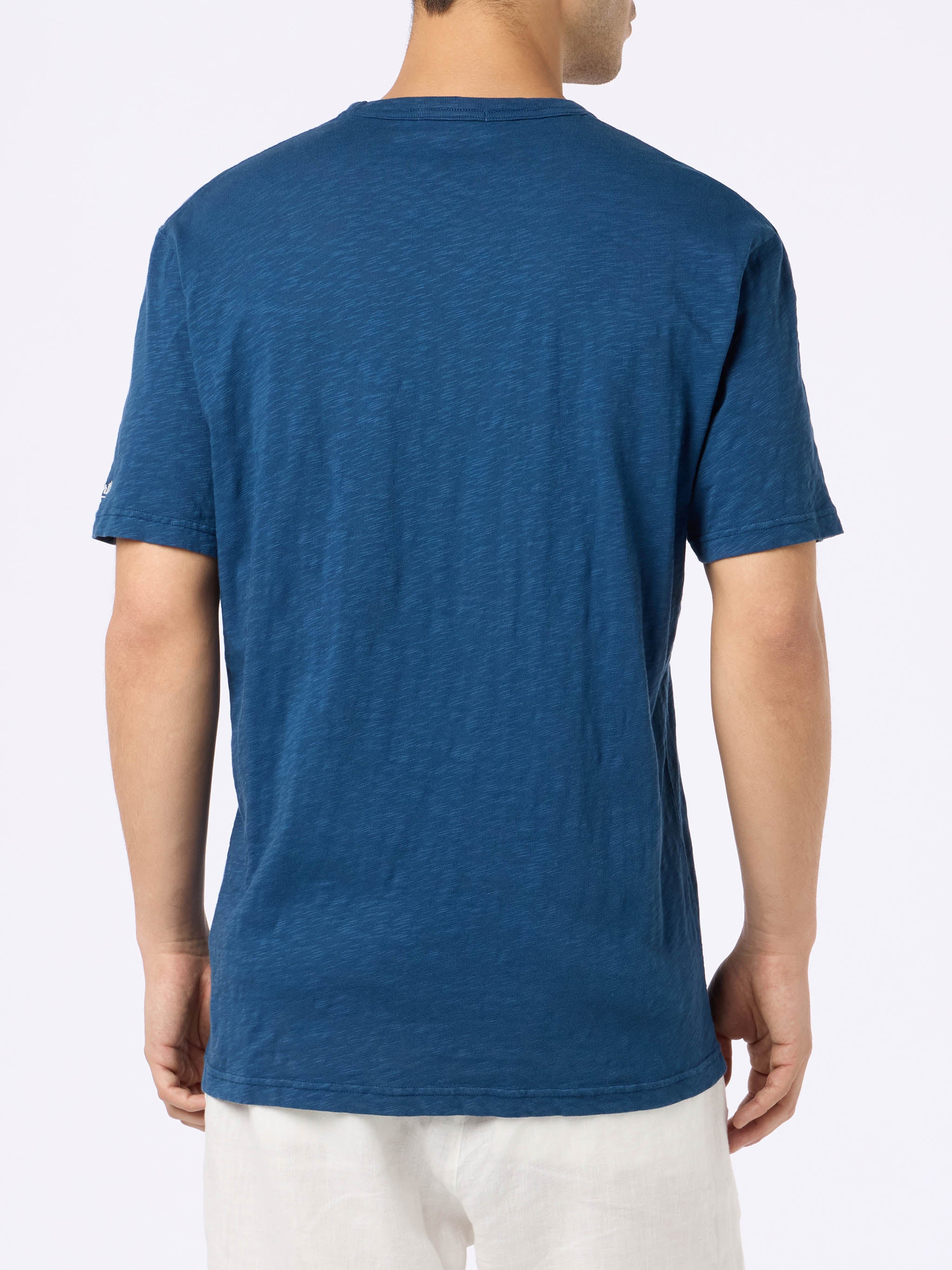 Camiseta President para hombre en algodón azul flameado con bordado