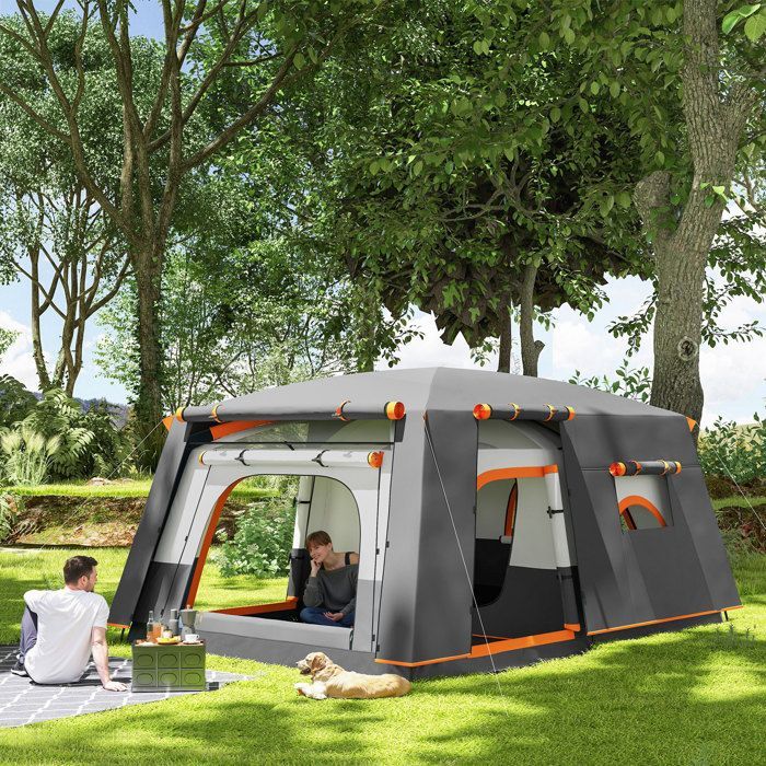 Tienda de campaña Outsunny para 4-5 personas, impermeable, con puertas y ventanas, bolsa de transporte, 4,3 x 3 x 1,95 m, gris oscuro.