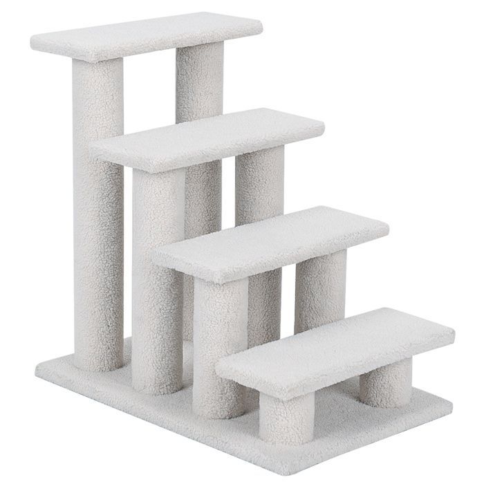 COSTWAY Arbre à Chat 60 CM en Cachemire, Escalier pour Animaux Marches Grimpeur pour Chat à 4 Niveaux, Charge 45 kg, Blanc