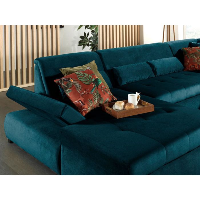 Vermont – Eck-Panoramasofa rechts – 7-Sitzer – XXL – in Samt – Entenblau