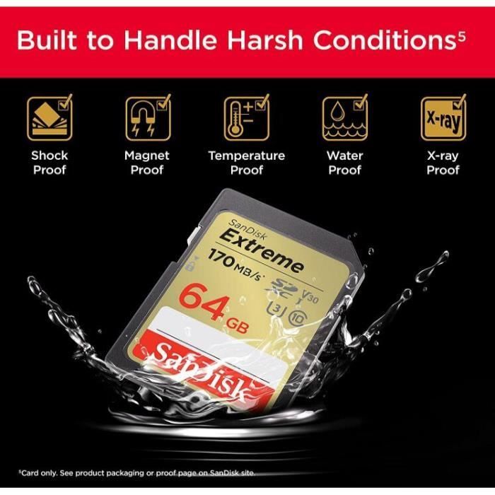 Tarjeta SDXC - SanDisk - Extreme - 64 GB - 170 MB/s - UHS-I Clase 10 U3