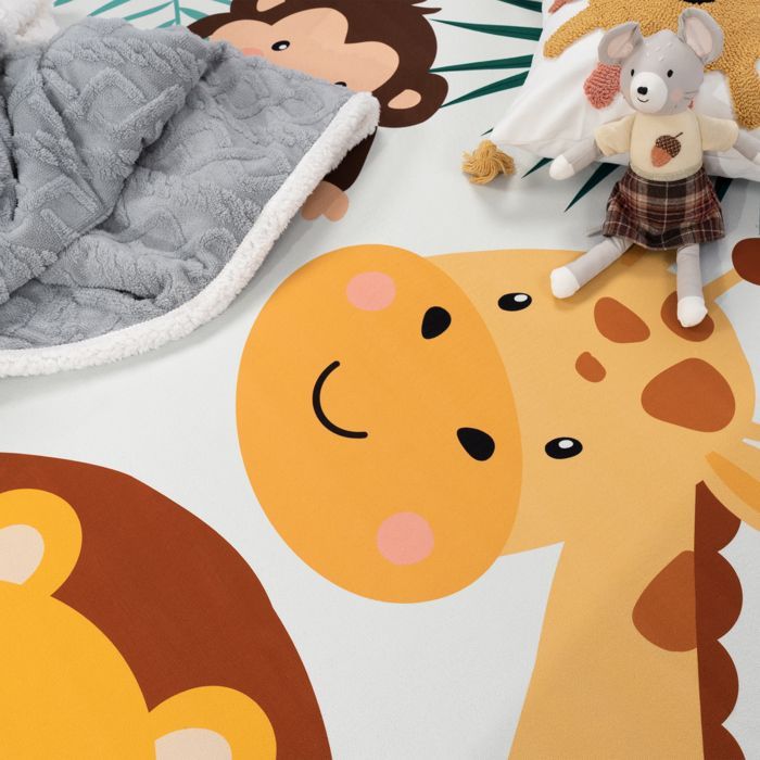 Alfombra infantil Paco Home para dormitorio de bebés (niñas y niños), diseño Zoo Street, antideslizante, beige, azul, verde, beige, 80x150 cm