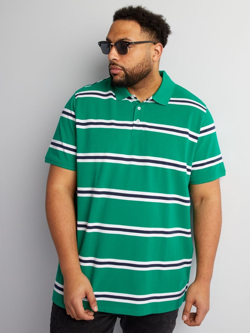 Gestreept katoenen poloshirt - GROEN