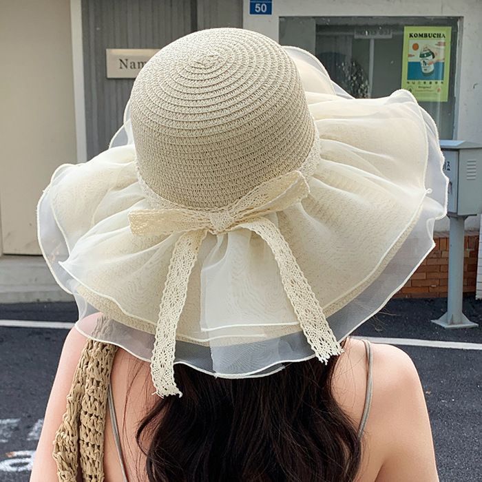 Sombrero para niñas - FUNMOON - Lindo sombrero de paja hecho a mano - Ala ancha, ideal para la playa y el verano