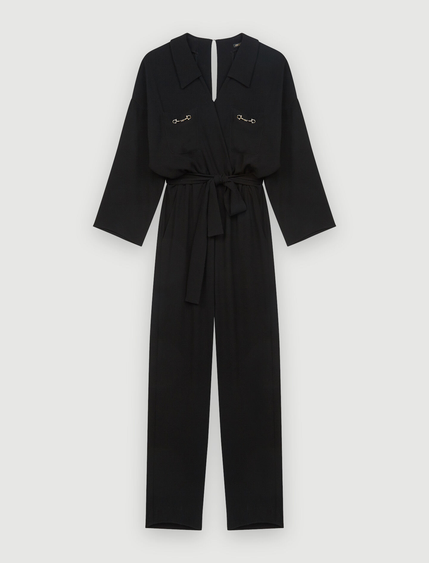 Lange jumpsuit van soepelvallende crêpe - Zwart