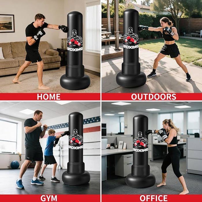 Saco de boxeo inflable independiente para adultos, pelota de boxeo con guantes y bomba de aire, saco de boxeo de 180 cm para entrenamiento.
