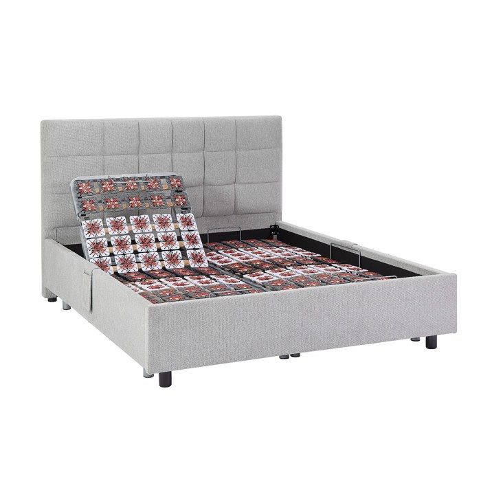 Lettino relax elettrico con base decorativa e materasso a molle insacchettate e memory foam - 2 x 70 x 190 cm - Tessuto - Grigio - MANA