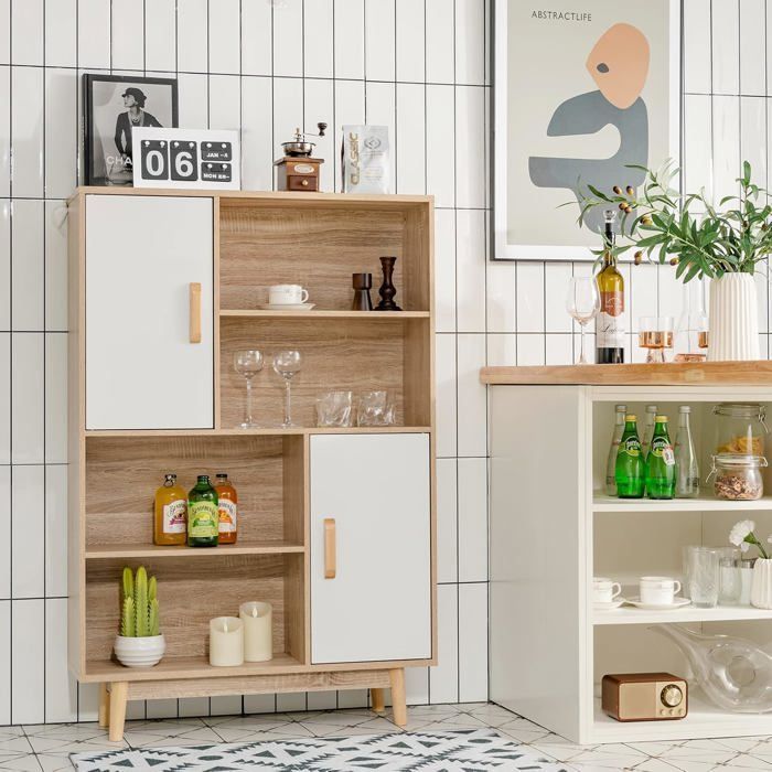 Librería COSTWAY de 4 niveles, 80 x 24 x 120 cm, mueble de almacenamiento con puertas, estantes y dispositivo antivuelco, color blanco.