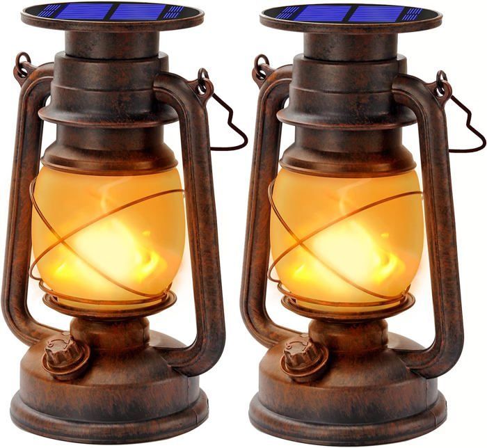 Faroles solares LED para exteriores con efecto de llama para jardín, caminos y paisajes (paquete de 2)