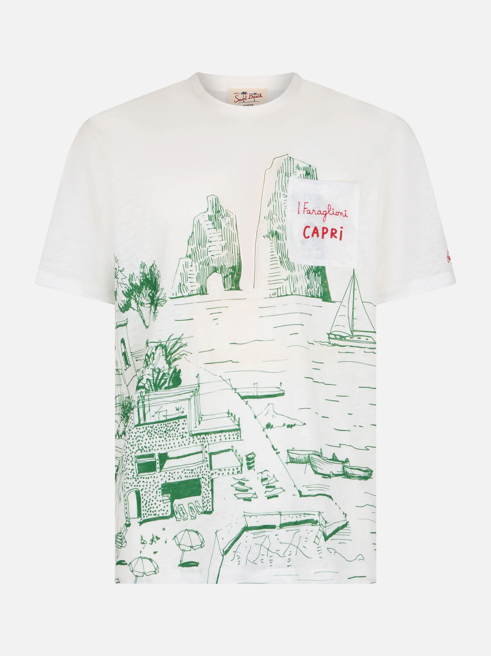 Ecstasea heren T-shirt van linnenjersey met vierkante Capri-print en