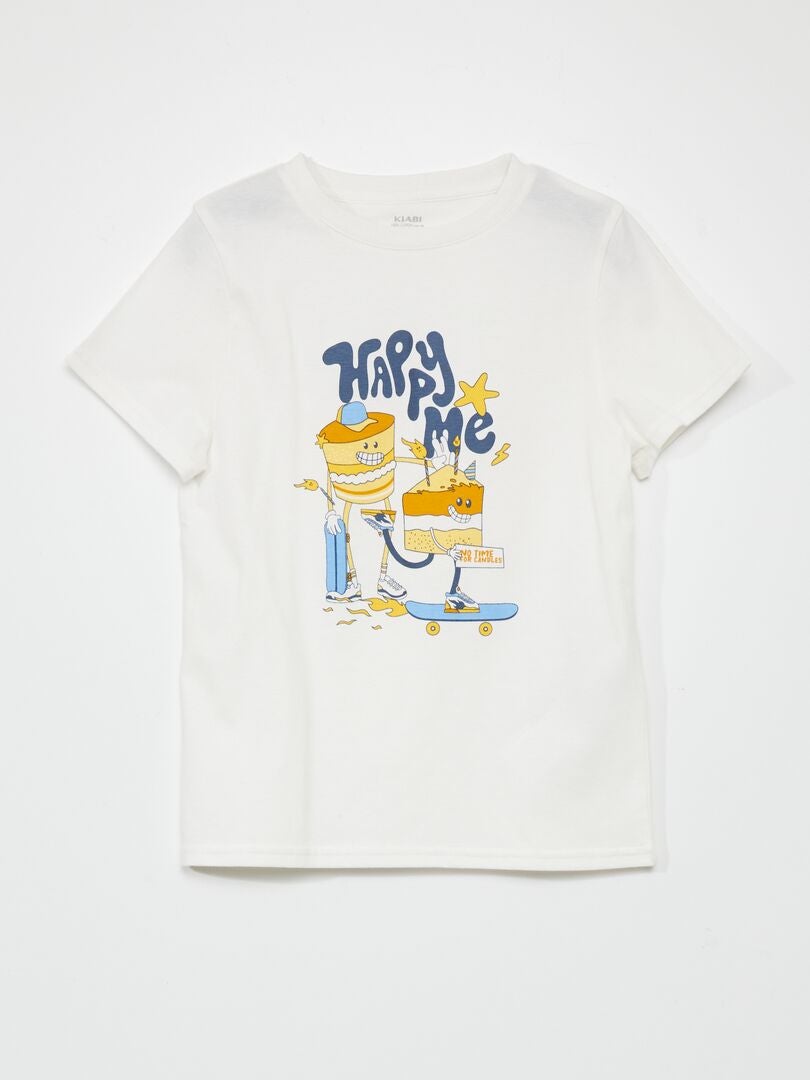 Camiseta de manga curta 'aniversário' - BRANCA