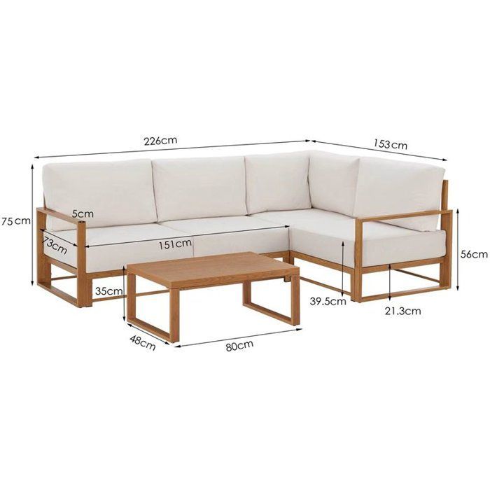 SANTA hoekbank tuinset - Aluminium met houtlook - 5 personen - Ecru