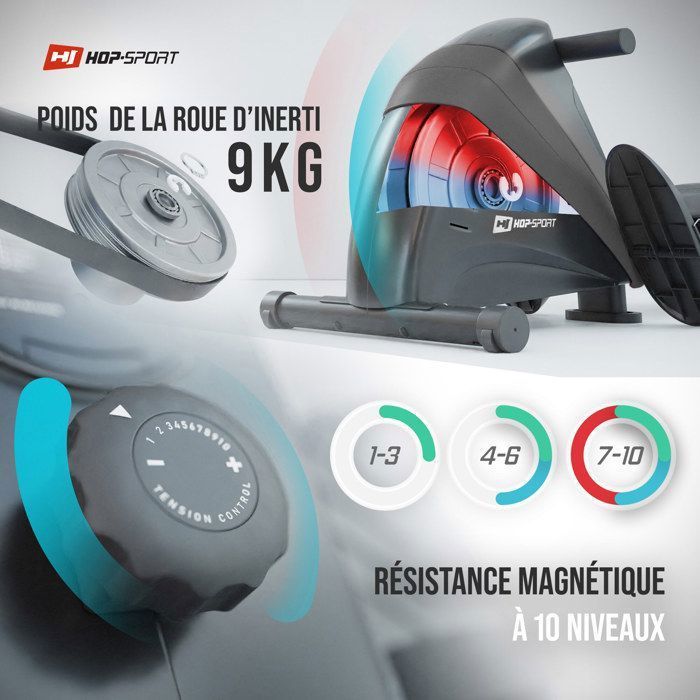 Hop-Sport HS-030R Boost opvouwbare roeimachine voor thuisgebruik, magnetische rem, 10 weerstandsniveaus, 9 kg vliegwiel, max. 120 kg