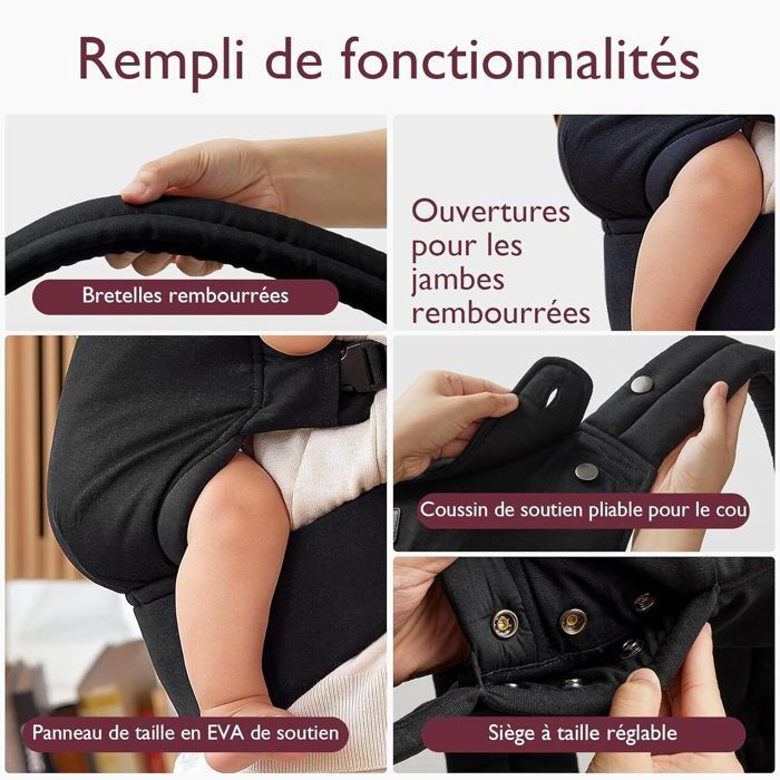 Portabebés Momcozy, portabebés ergonómico apto para bebés de 3,2 a 20 kg, negro.