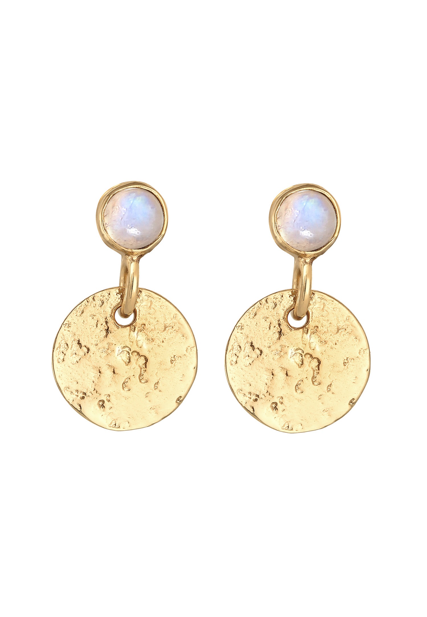 Elli PREMIUM Elli PREMIUM Boucles d'oreilles Femmes Pendentif d'oreilles Plaquette Vintage texturée avec pierre de lune en argent sterling 925 rhodié