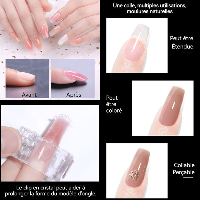 Poly extension gel manicure-pedicure set - ATELIX - 7 pieces with 6W UV lamp and gel nail art tools for poly nail extensions