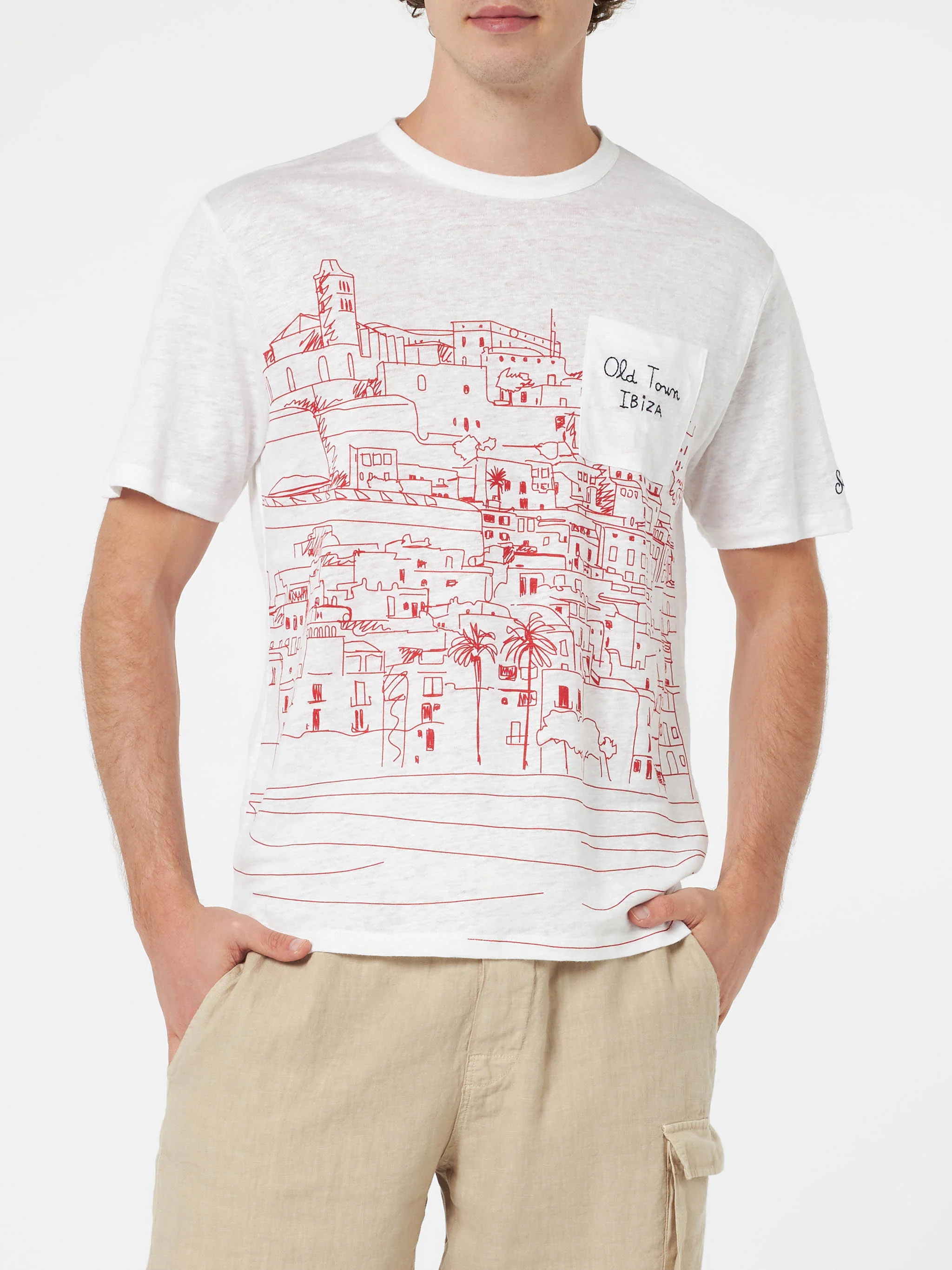 T-shirt da uomo Ecstasea in jersey di lino con stampa piazzata Ibiza e