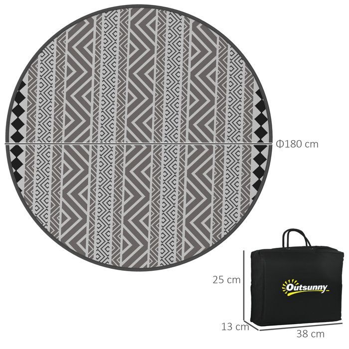 Outsunny - Alfombra de exterior - PP - 180x180x0,3cm - Gris oscuro, blanco y negro
