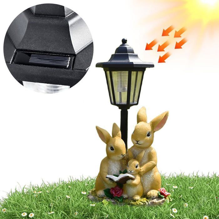 Statua solare da giardino per esterni, statua di coniglio da giardino per famiglie con lanterna solare, decorazione da giardino