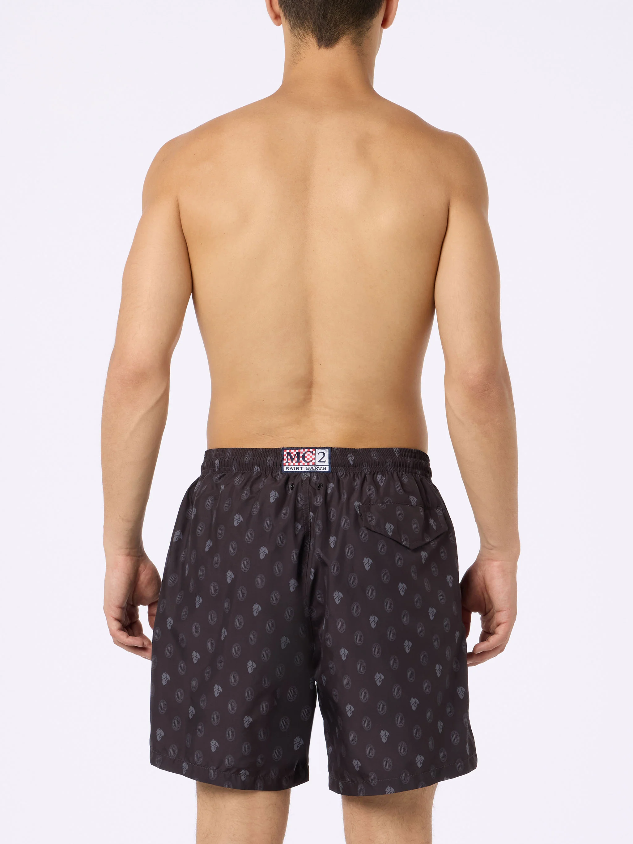 Man Lighting Swim Shorts | Milan Logo Print & Patch | AC Milan Special Edition | Quick Drying | Lightweight Fabric | MC2 Saint Barth