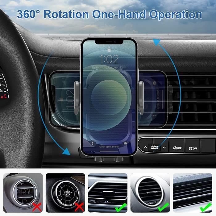 Soporte para teléfono de coche - Toproduits® - Rotación de 360° - Compatible con iPhone/Samsung - Silicona negra